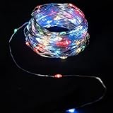 Glowster Guirlande lumineuse LED RGBY de 2 m avec fil de cuivre et piles bouton ; idéale pour les décorations festives et les ambiances chaleureuses.