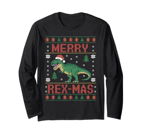 Merry Rex-Mas Dinosauro T-Rex Brutto Natale Maglione Pigiama Maglia a Manica