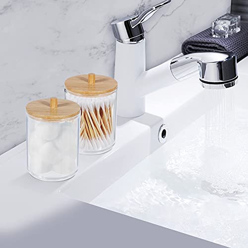 Tcjj 2 Pack Acrylic Qtip Holder Dispenser Jars With Bamboo Lids, Cotton Ball Pad Round Swab Holder For Bathroom Accessories Storage Organizer #TOP4