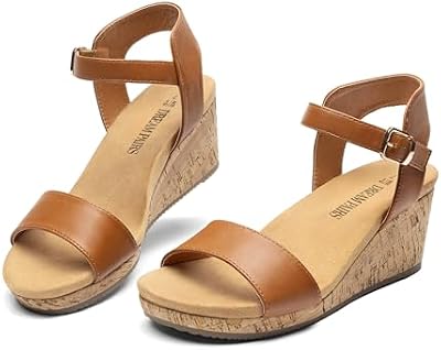 DREAM PAIRS Womens Cushioned Platform Wedge Sandals,Camel/Pu,8