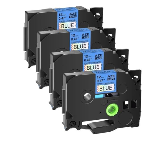 12mm 5/10pk����̃��~�l�[�g���x���e�[�vTZ-131L1 TZE-231L1�v�����^�[��DIY�N���t�g�ƃM�t�g���C�L���O�̂��߂̃v�����^�[(4PK Black on Blue)
