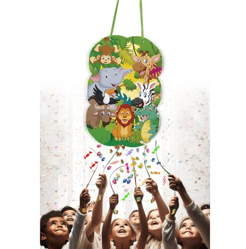 Miniatura 4 de Trookee - Piñata Cumpleaños Infantil Con Animales De La Selva - Decoracion Cumpleaños - Piñata Grande De Animales De La Jungla Para Rellenar Con Chuches Y Regalitos Para Niños Y Niñas - 46x30 Cm