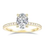 NOVSEAS 14K Gold Moissanite Rings 14K Hidden Halo 1ct Oval Cut Moissanite Engagement Ring 1ct D Color Oval Cut Moissanite Ring (Yellow Gold, 8.5)