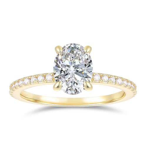 NOVSEAS 14K Gold Moissanite Rings 14K Hidden Halo 1ct Oval