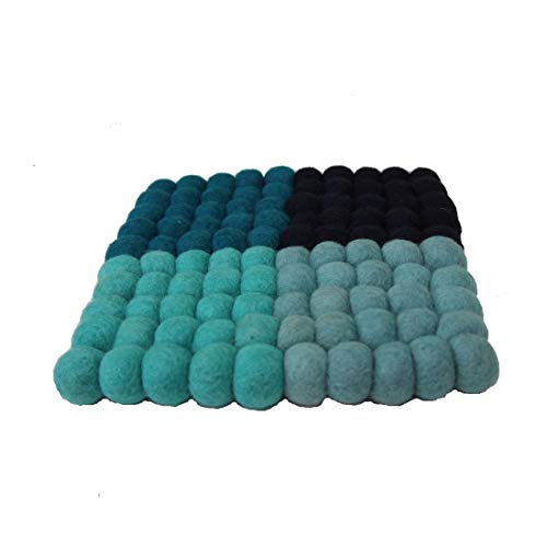 Maharanis Fairtrade Filz Untersetzer Topf Untersetzer 4 shades of blue quadratisch 22 x 22 cm handgefertigt aus reiner Wolle Cover