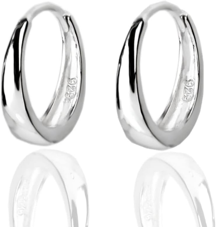 Tiny Small Sleeper Hoop Earrings for Women Cartilage 925 Sterling Silver Tragus Cuff Hinged Huggie Mini Hoops 10mm 13mm 15mm Fashion Jewelry Gifts Hypoallergenic for Birthday