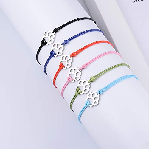 SUNSH Lovely 6Pcs Dog Paw Print Charm Bracelets for Women Men Family Best Friend Bracelets Strings Couple Boyfriend Girlfriend Mother Daughter Vet Tech Jewelry Valentines Day Gift for Him Her by SUNSH - Used condition - Image 3