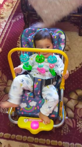 كرسي هزاز للأطفال بزماره وناموسيه مع حامل العاب (رمادي)