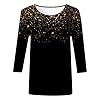 Women's Shiny Printed Crew Neck T Shirt Comfortable Casual Top 3/4 Sleeve, black, XXL #1