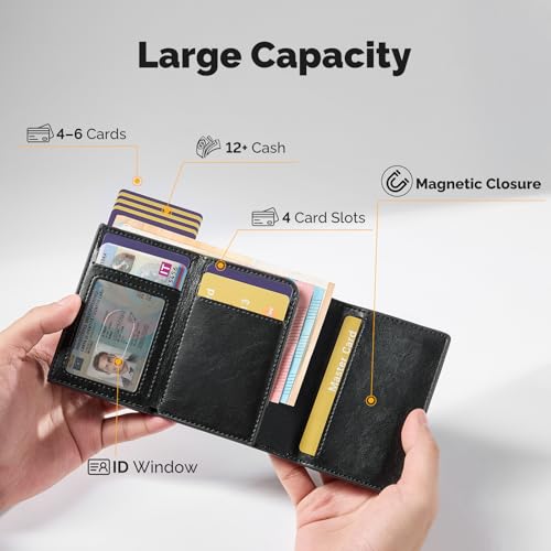 YESIIW Airtag Wallet with Large Capacity - Pop up Mens Smart Wallet Card Holder for 9-11 Card Capacity | ID Window | Cash Slot | Coin Pocket - Wallet with Airtag Holder - RFID Blocking (Black)3