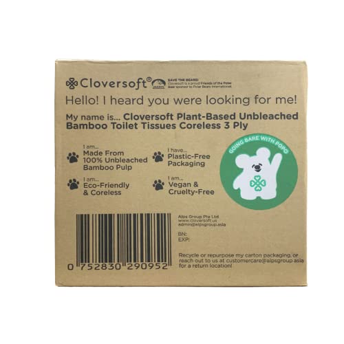 Cloversoft 3 Ply Coreless Unbleached Bamboo Toilet Tissues (36 Rolls Per Carton) #TOP2