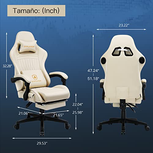 Miniatura 2 de Gtplayer Silla Gaming Reposapiés Altavoz Bluetooth Silla Ergonómica Gamer Oficina Asiento Giratorio Con Reposabrazos Sincronizados Y Más Cojín Lumbar De Apoyo Marfil