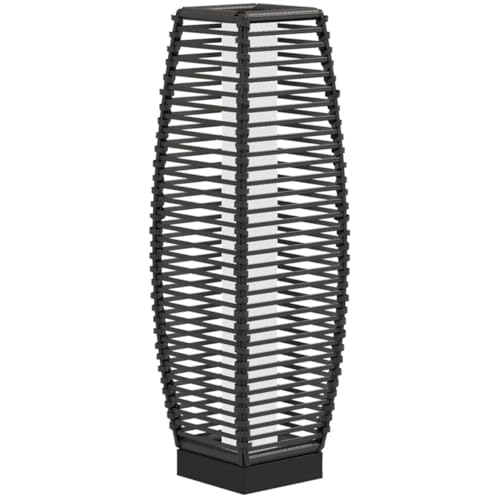 Gray Waterproof Outdoor Solar Floor Lamp with Auto On/Off LED Lights, IP44 Rated, Rattan Design for Patio, Garden, Yard, or Driveway