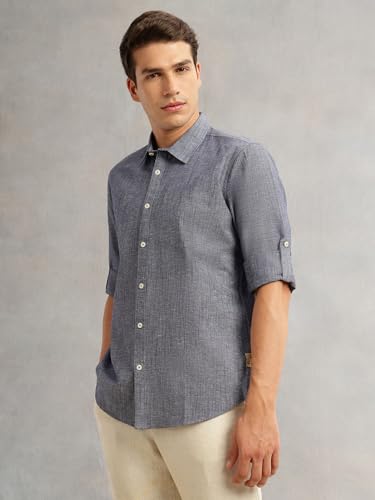 Image of Thomas Scott Men's | Solid | Premium Linen Blend | Spread Collar | Summer Wear | Long Sleeve | Shirts for Men