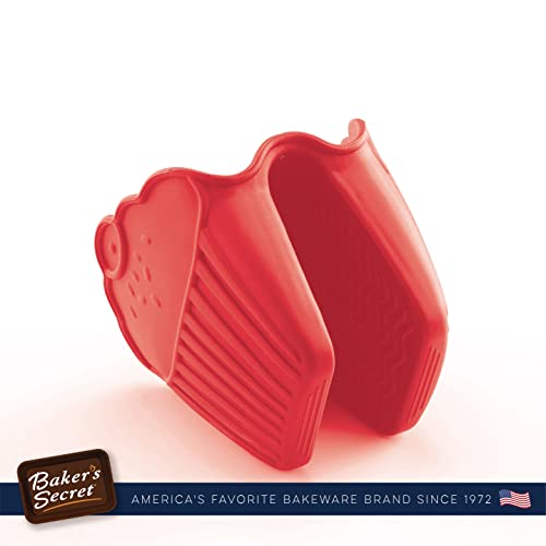 Baker's Secret - Cute Silicone Oven Mitts Pot Holder Set Of 2, Extra Grip, Cupcake Muffin Design Oven Mitt, Kitchen Accessories - Red #TOP2
