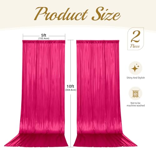 10x10ft Hot Pink Backdrop Curtains Wedding Party Glitter Sequin Curtain Backdrop Fabric Shimmer Drapes Backdrop Bridal Baby Shower Birthday Christmas Photoshoot Background Photography 5x10FT，2 Panels by Little Funny - Used condition - Image 6