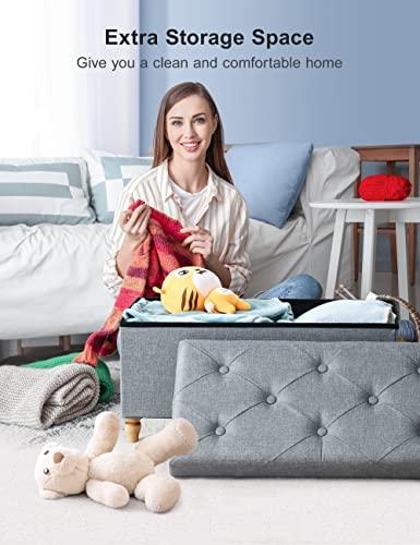 Nicehill 2022 Upgraded Ottoman With Storage For Living Room, Storage Ottoman With Legs, Ottoman With Storage 80L, 30" Storage Bench For Bedroom, Living Room, Foot Rest, Linen Fabric (Light Grey) #TOP2