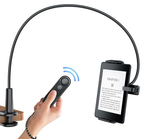 Hogance Tablet-Halterung für Kindle-Lesen mit RF Fernbedienung Seitenwenden (HKRC004,Schwarz), eReader Halter Ständer mit RF-Fernbedienung zum Umblättern, Zubehör für Kindle-Lesen, Geschenke für Leser