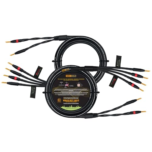 WORLDS BEST CABLES 10 Foot WBC-GOLD-LOCAP-SPKR-12 AWG - Low-Capacitance - Low-Inductance - High Purity OFC - Audiophile HiFi Bi-Wire Speaker Cable Pair with Eminence Gold Banana Plugs