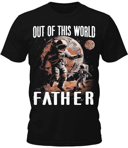 GyftWear Mens Dad Shirt Out of This World Fathers Day T-Shirt Astronaut Space Graphic Tee, Large