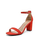 DREAM PAIRS Women's Chunk Low Heel Pump Sandals,Size 9,Red/Suede,CHUNK
