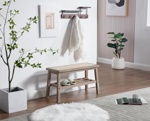 Ya-Home Banco de Cocina de Rattan, Banco Zapatero, Banco Madera Recibidor para Salon/Oficina,Beige - imagen 8