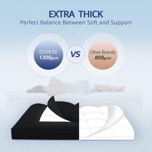 Image of ELEMUSE 1300gsm College Dorm Twin XL Extra Thick Mattress Topper | Overfilled PillowTop with Baffle Box Design, Hand Made 400TC Cotton Pad Cover,Plush Support Snow Down Alternative,Black