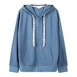 TRENDSTITCH Women's Cute Hoodies Long Sleeve Zipper Up Waffle Knit Sweatshirt Solid Color Drawstring