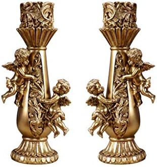 Set of 2 Cherubs Angels Statue Candle Holder, Pillar Candle Holder for Dining Table, Indoor Home Candle Holder Decorations (Gold) (Color : Gold)