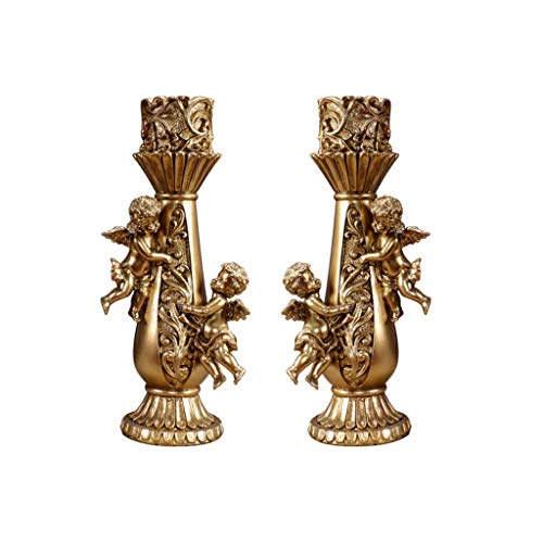 Set Of 2 Cherubs Angels Statue Candle Holder, Pillar Candle Holder For Dining Table, Indoor Home Candle Holder Decorations (Gold) (Color : Gold) #TOP7