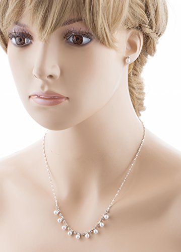 Accessoriesforever Bridal Wedding Prom Jewelry Set Crystal Rhinestone Elegant Pearl Necklace Silver #TOP4