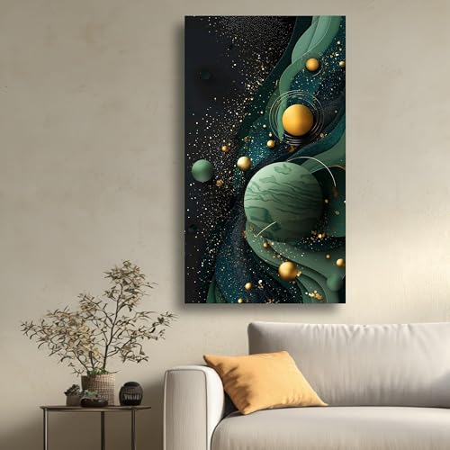 Tableau sur toile espace art contemporain impression premium sphere dore galaxie
