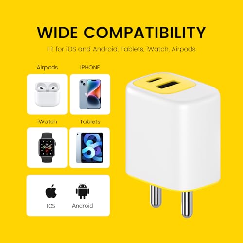 Image of DeperAI 25W 2-in-1 Fast Charger[MFi-Certified], Compatible with iPhone, Samsung, Oppo, Vivo, iPad, and Others, Wall Adapter GaN III PD3.0 Charger, Supports UFCS(Yellow)