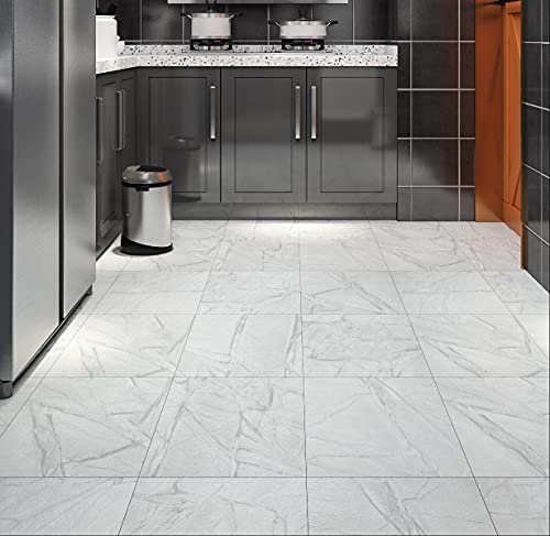 Livelynine Peel And Stick Floor Tile Bathroom 16-Pack Stick On Floor Tiles Peel And Stick Waterproof Kitchen White Marble Look Self Adhesive Vinyl Flooring Groutable Laminate Flooring Linoleum 12X12" #TOP4