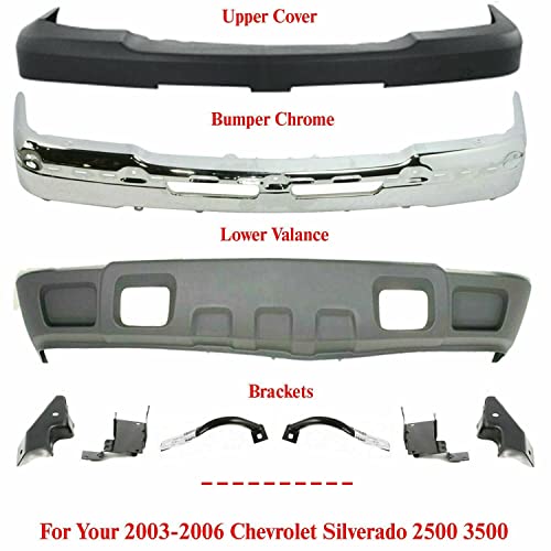 Us Auto Parts Plus New Front Bumper Chrome + Upper Cover Textured + Lower Valance + Brackets 6 Pcs Right & Left Side Direct Replacement For Chevrolet Silverado 2500Hd 3500 2003-2006 Gm1051109 #TOP1