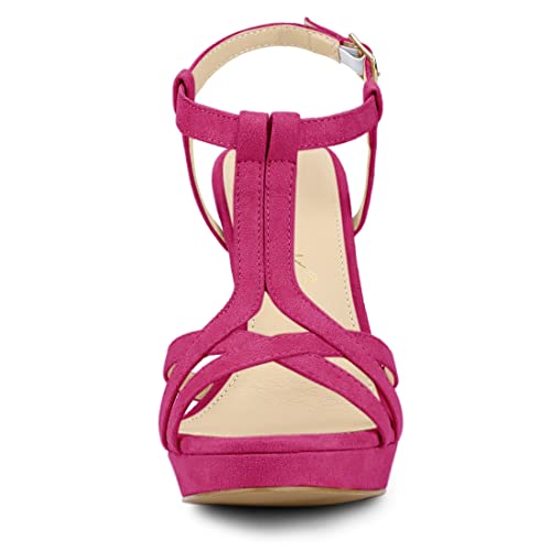 Allegra K Allegra K Women's T Strap Slingback Platform Stiletto Hot Pink Heel Sandals 9 M US