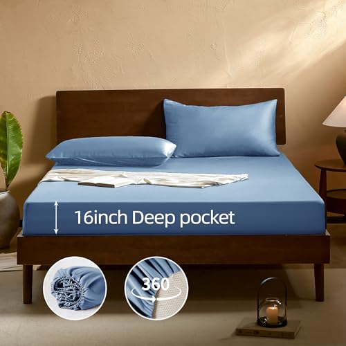 Image of EVERLY Twin Sheets Set, Sky Blue, 3 Piece | 400 Thread Count, Organic Viscose Derived from Bamboo, Cooling Sheets, Deep Pockets