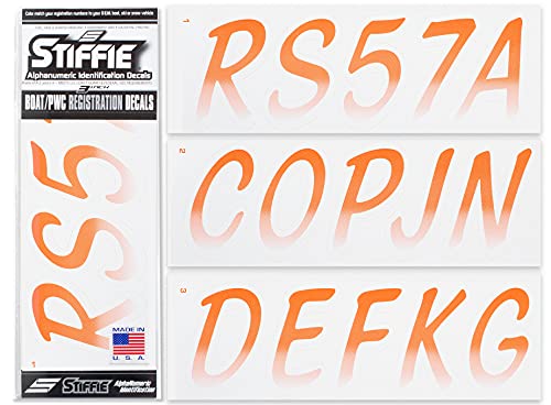 Image of STIFFIE Whipline Orange /White 3 inch Boat & PWC Registration Decals • Numbers Letters Stickers