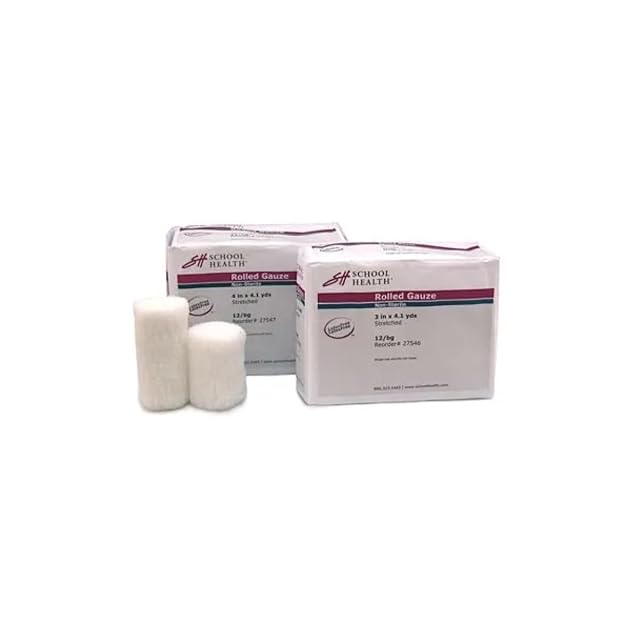 School Health - Non-Sterile Rolled Gauze for Wound Dressing Wound Care First Aid Kits - Highly Absorbent Cotton