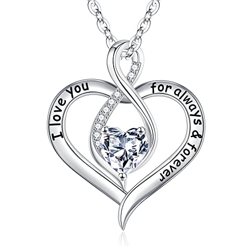 Ursilver Valentines Day Gifts, Sterling Silver Heart Necklace Topaz Birthstone Necklaces April Birthday Gifts April Birthstone Jewelry Gifts for Women Girls
