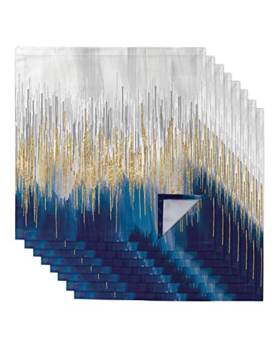 Dinner Cloth Napkins Set Of 8(20X20In) Modern Abstract Art Colorful Navy Blue Gold Gray Ombre Napkins Cloth Washable Polyester Fabric Napkins Reusable Table Napkins For Wedding Brunch Party Banquet #TOP30