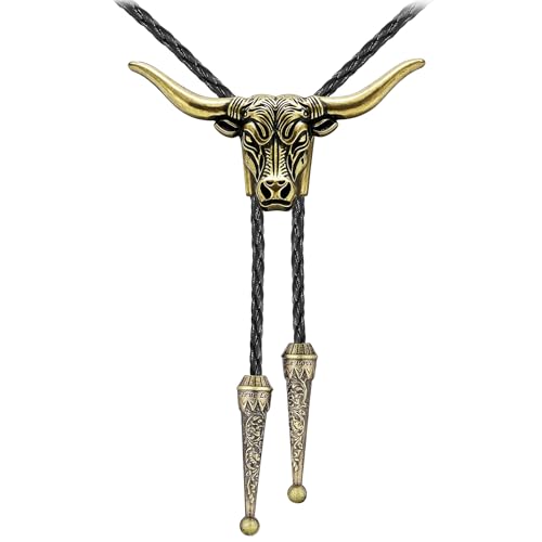 Bolatilt USA 250th Anniversary Bolo Tie for Men Eagle Longhorn Bull Western Cowboy Bolo Tie Leather Necktie for Men Women (Longhorn Bull-Bronze)