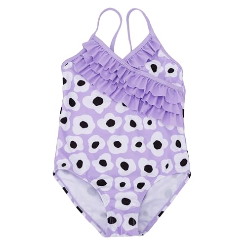 Image of LIZENS Girls' Swimwear Ruffle One Piece Beach Bathing Suit for Girls Flower Print Toddler Cute Kids Purple Swimsuit