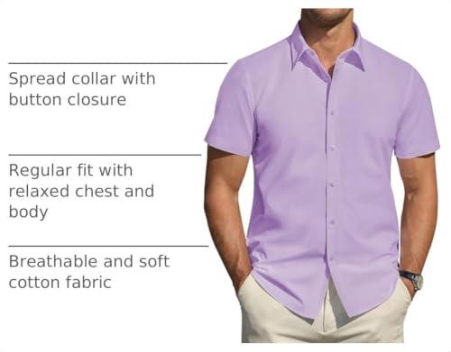 Image of J.VER Men's Short Sleeve Dress Shirts Stretch Stain Shield Casual Button Down Shirts Solid Formal Shirt