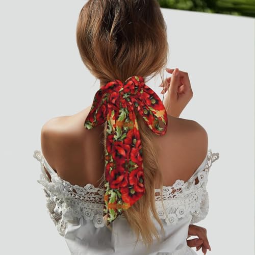 yagDAA Beautiful Red Poppy Flower Print Long Skinny Scarves Satin Neck Scarf Head Scarf Purse Scarfs Shawl Wraps For Women - Image 4