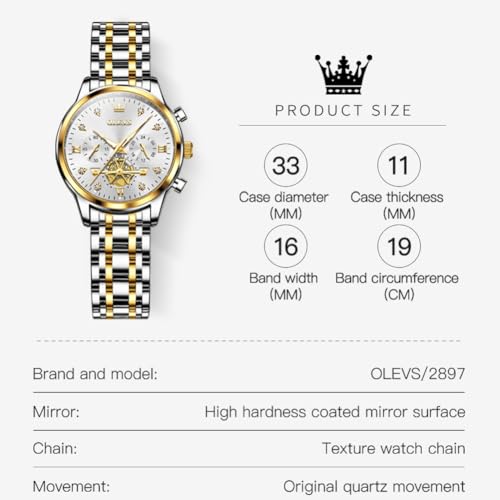 Image of OLEVS Womens Watches Chronograph Luxury Diamond Dress Analog Quartz Wrist Watches Stainless Steel Waterproof Luminous Ladies Watch