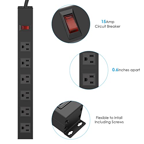 Image of 3Pack Metal Wall Mount Power Strip, Mountable Power Outlet with 6 AC Outlets, Aluminum Alloy Mount Power Socket with Switch, 3 FT SJT 3 /C 14AWG Power Cord, 15A 125V 1875W (6AC)