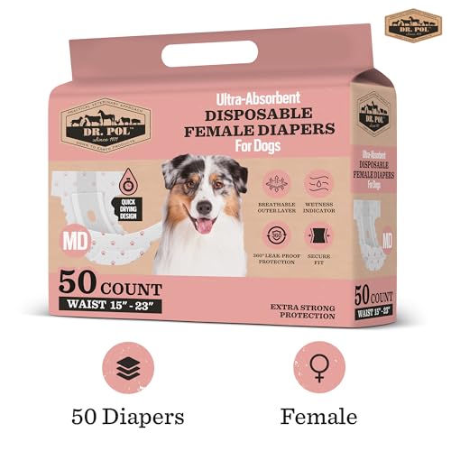 Image of Dr. Pol Female Dog Diapers - Super Absorbent, Breathable, Leak-Proof with Wetness Indicator, Medium, 50 Count