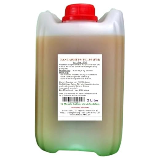 Fliessmittel PANTARHIT PC150 (2 Liter) Hochleistungsfliessmittel für Beton, Estrich, Verflüssiger, selbstverdichtend