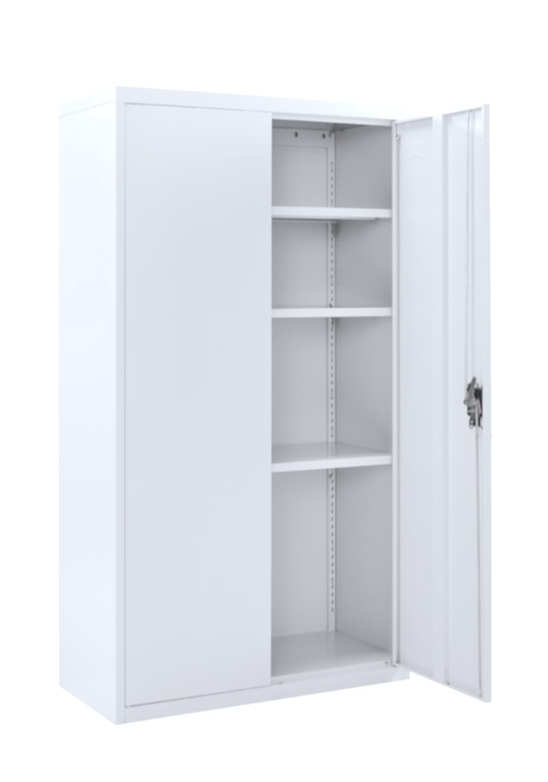 MMT White Steel Storage Cabinet - 2 Door Lockable Filing Cabinet -Storage Cupboard for Home, Office Documents, Files, Pantry - 3 Shelf Unit 75cm x 40 x 140cm-